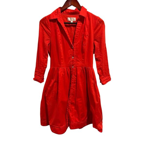 Moulinette Soeurs Dresses & Skirts - Anthropologie Moulinette Soeurs Red Button Down Dress Roll Tab Sleeves Size 2